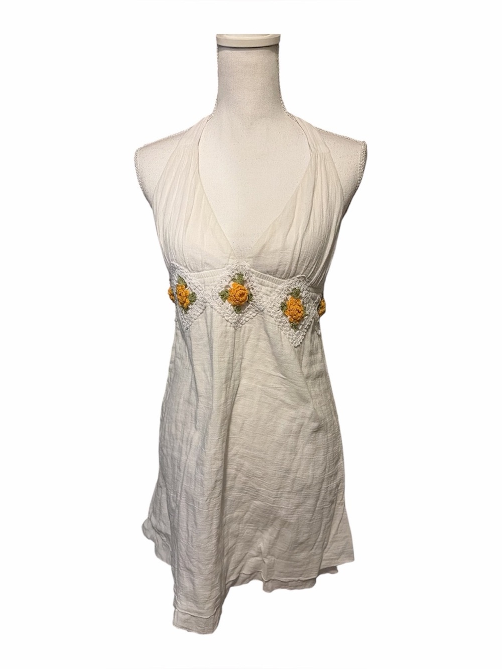 Becca by Rebecca Virtue white cotton gauze empire waist halter mini dress